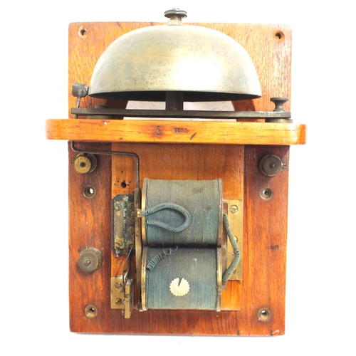 405 - Midland Rly large wooden station cased wall bell, case stamped MRCo, has dyno tape on front 