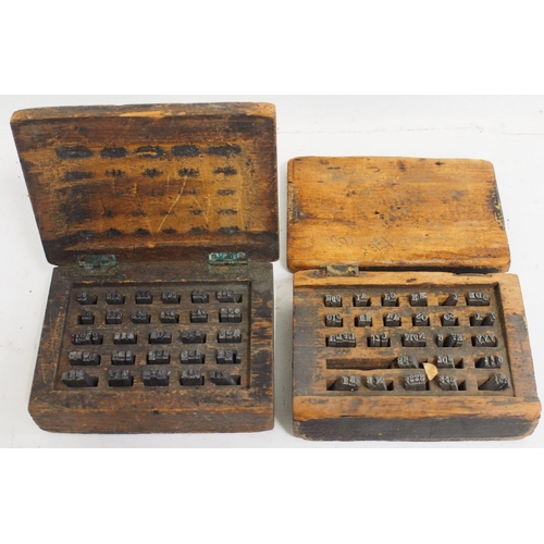 479 - Station booking office ticket dating press two boxes of typeset in very worn old boxes. (2) (D2) (Di... 