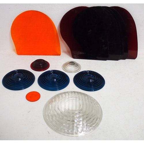 525 - Selection of signal glass & perspex lenses - Red kidney shaped approx. 10½