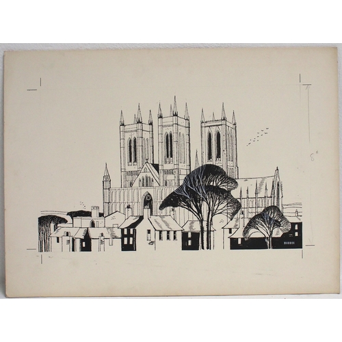 572 - Original pen & ink artwork for railway poster/publication by Ronald Maddox (1930-2018) on card, meas... 