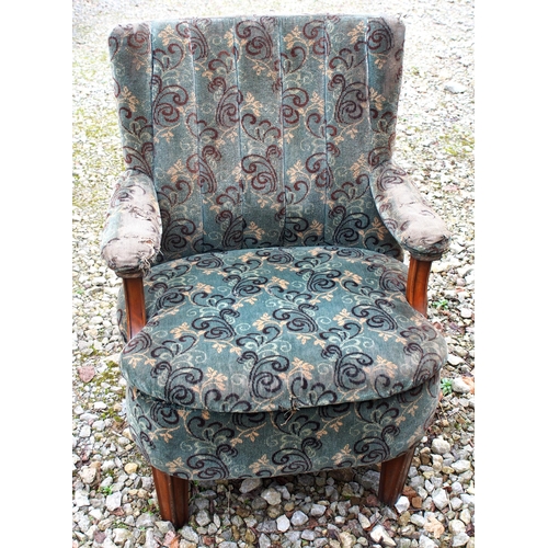 625 - Pullman Car Co low backed armchair in original green Mouquet, overall solid condition fabric & sprin... 