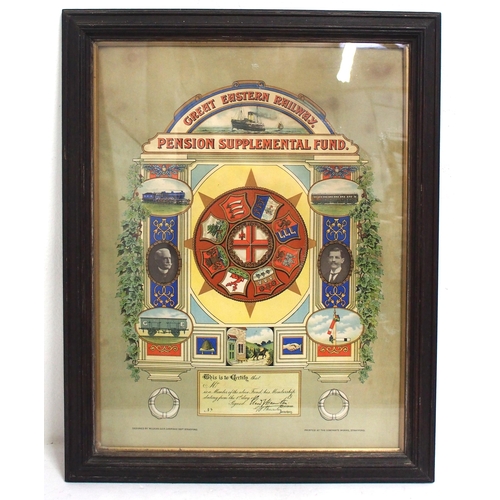 671 - GER illuminated Pension Fund certificate in original glazed frame in the name of Frederick John Savo... 