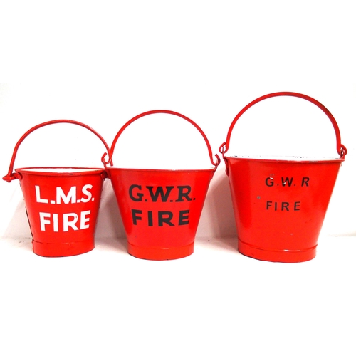 680 - Fire buckets newly repainted LMS & GWR & ready to hang. (3) (FLBCK) (Dispatch by Mailboxes/Collect f... 