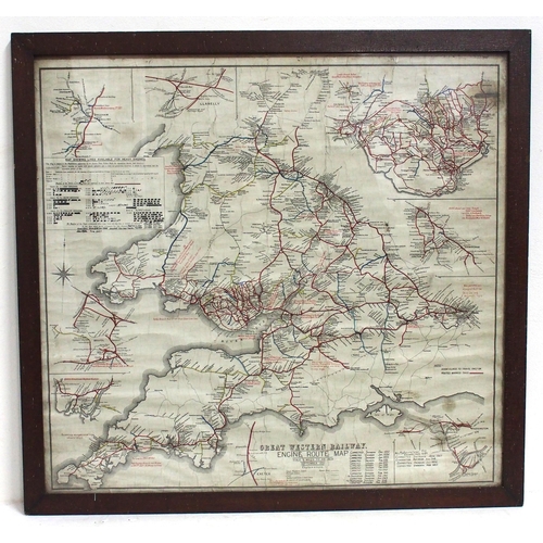 712 - GWR Locomotive Route Availability map in original glazed frame, has GWR Swindon C&W delivery label o... 