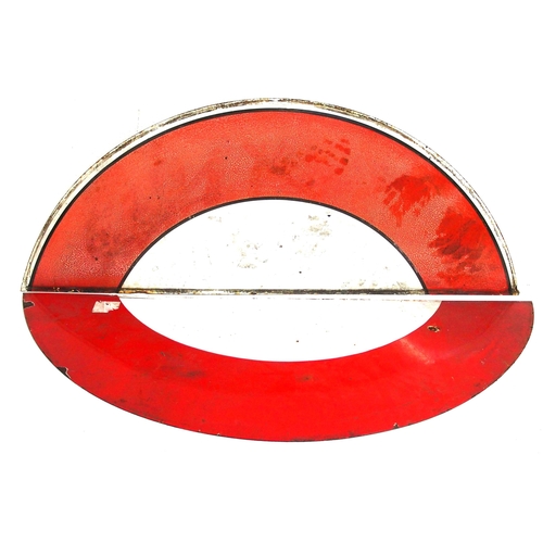 72 - London Transport enamel station sign half moon sections various condition, 38 1/4