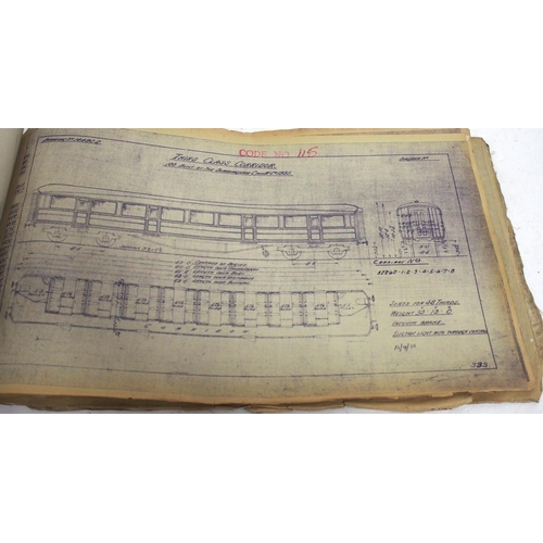 734 - LNER Coaching official stock diagrams ledger up to July 1941, a mass of information in plan format o... 