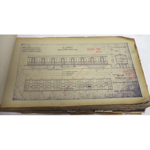 734 - LNER Coaching official stock diagrams ledger up to July 1941, a mass of information in plan format o... 