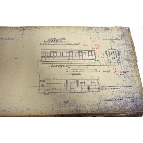 734 - LNER Coaching official stock diagrams ledger up to July 1941, a mass of information in plan format o... 