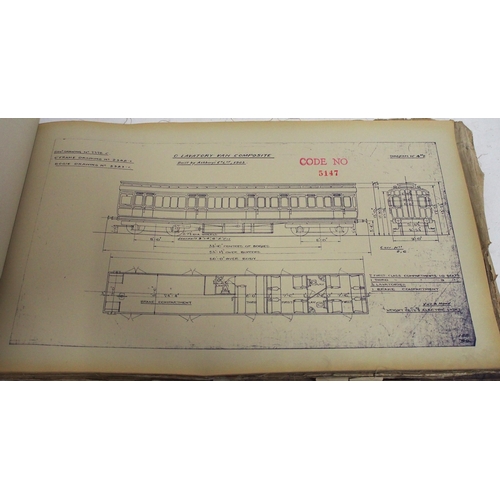 734 - LNER Coaching official stock diagrams ledger up to July 1941, a mass of information in plan format o... 