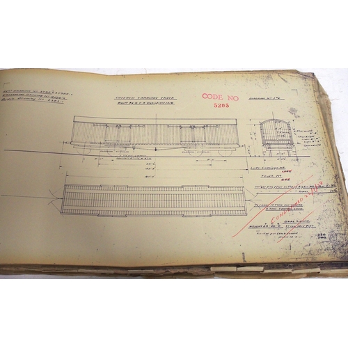 734 - LNER Coaching official stock diagrams ledger up to July 1941, a mass of information in plan format o... 