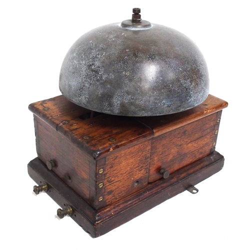 735 - Very large & old wooden cased bell, manufactured by J&F Drury Upper North street, London, recovered ... 