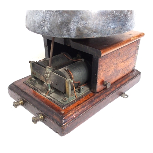 735 - Very large & old wooden cased bell, manufactured by J&F Drury Upper North street, London, recovered ... 