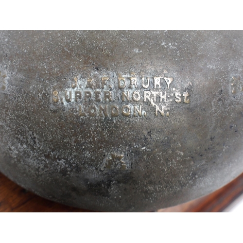 735 - Very large & old wooden cased bell, manufactured by J&F Drury Upper North street, London, recovered ... 