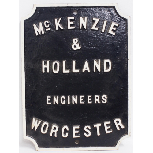 740 - Cast Iron McKenzie & Holland Worcester makers plate as fixed to the Companies signal etc, repainted,... 