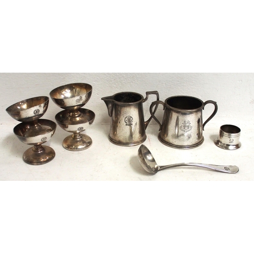 754 - GWR Hotels silverplate - Sundae dishes (roundel) (4), finger bowl (no blue liner) roundel Elkington,... 