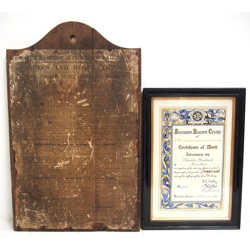 756 - SECR notice on original wooden board 