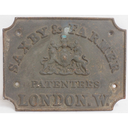 767 - Saxby & Farmer cast makers plate removed from Clare Signal Box at demolition in 1967, 9½