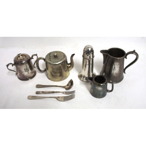 782 - Miscellaneous table silverware - teapot & milk jug (both GWR stamped ?), LNER sifter (Gladwin), GER ... 