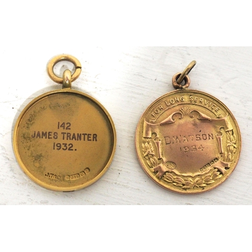 785 - First Aid Service Medals - GWR James Tranter 1932 25 Years, LMS D Watson 1934, both Gold, GWR exampl... 