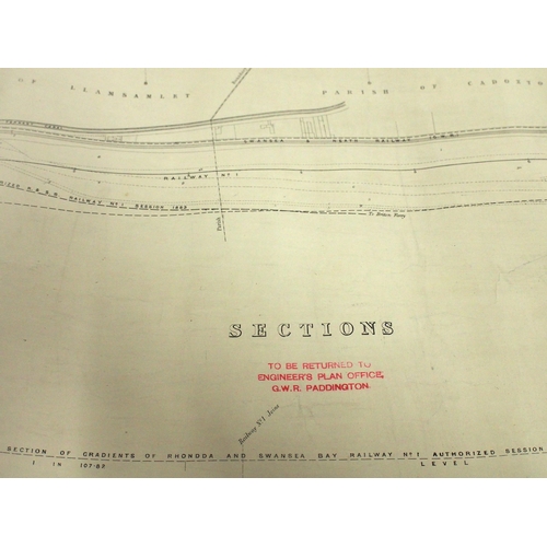 789 - Rhonda & Swansea Bay Railway 1886 GWR plans & sections liberally stamped 