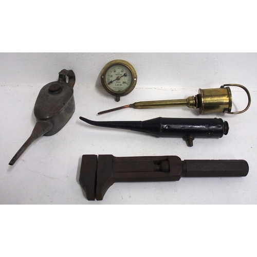 820 - LNER large adjustable spanner, three different oil cans - LMSx2 & SR. (4) (A3X) (Dispatch by Mailbox... 