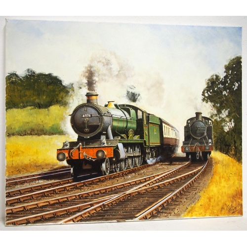 827 - Original oil painting on canvas (unframed) by Joe Townend GRA (1948-) of 4976 Warfield Hall passing ... 