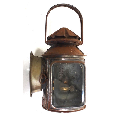 854 - Three lamps - Sandstar road works lamp (complete) in good condition, road roller/traction engine hea... 