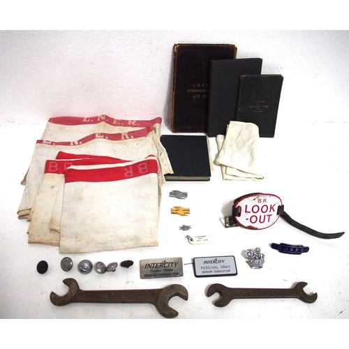 871 - Quantity of railway related items both hardware & paperwork including tools, BR LOOK OUT armband, Be... 