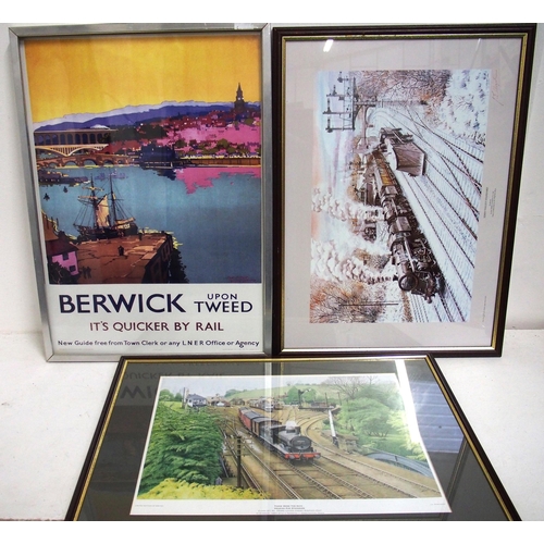 972 - Quantity of framed & glazed prints etc including Kirkby Stephen, GCR Coat of Arms, unmounted prints ... 