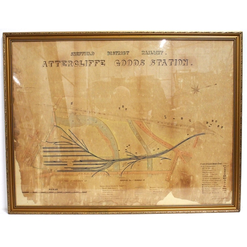 977 - Attercliffe Goods Station (Sheffield) framed & glazed plan with tenants listed dated 1924, 42