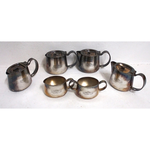 985 - Pullman Car Co two person plated tea set - teapot (2), hot water jug (2), milk jug & sugar bowl, NRM... 