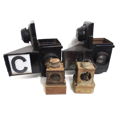 989 - BR(E) C/I theatre signal lamps in excellent condition both with reservoirs (incomplete) - not easy t... 