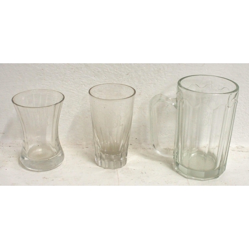 995 - LNER glassware Script - waisted glass (rim chip), 1/2 pint handled glass & fluted glass. (3) (D2X) (... 