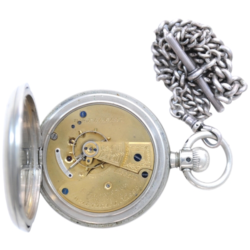 19 - A Brecon and Merthyr Railway pocket watch, the movement marked WM ELLERY, WALTHAM, MASS, also FATTOR... 