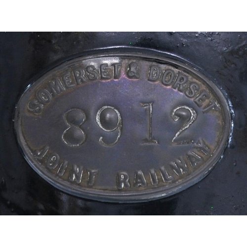 30 - A Somerset and Dorset Joint Railway handlamp, the side stamped MR Co, with embossed brass plates SOM... 