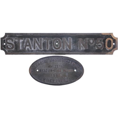 461 - An industrial locomotive nameplate, STANTON No 50, cast brass, length 31