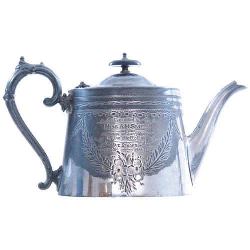 464 - A GWR presentation teapot, TO MISS A M SMITH ON THE OCCASION OF HER MARRIAGE, FROM THE STAFF AT THE ... 