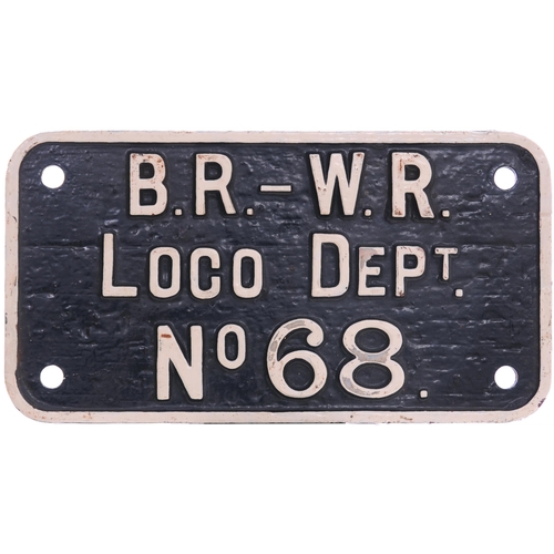 474 - A crane plate, BR.WR LOCO DEPT No 68, cast iron, 10¾