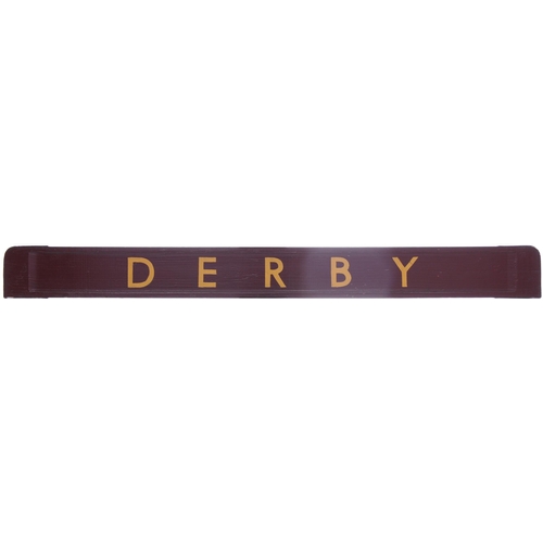 479 - A small carriage board, DERBY-MANCHESTER (CEN), as used on stopping services on the Midland Main Lin... 