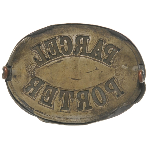 481 - A London and North Western Railway cap badge, PARCEL PORTER, 18, used at Birmingham New Street. Embo... 