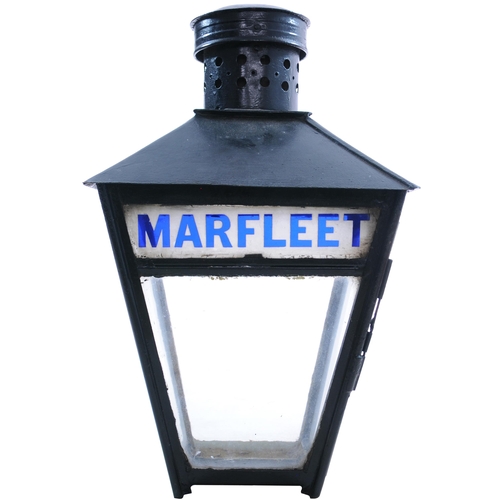 483 - A North Eastern Railway platform lamp case, MARFLEET, from the station east of Hull, on the branch t... 