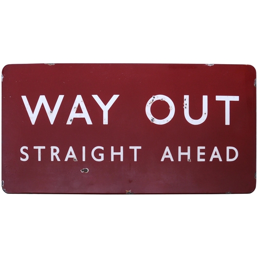 484 - A BR(M) station sign, WAY OUT, STRAIGHT AHEAD, enamel, 36