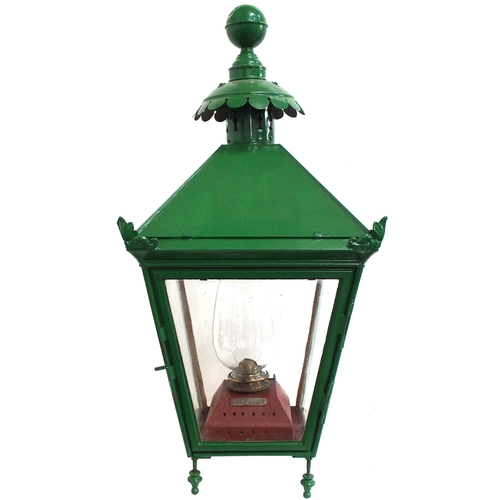 485 - A GER platform lamp case and short post, from Newmarket Old Station, mounted on a wall at the back o... 