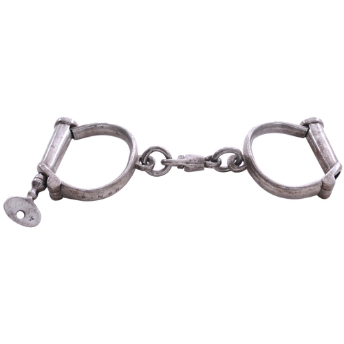 493 - A pair of North Eastern Railway police handcuffs, clearly stamped with the company initials. (Collec... 