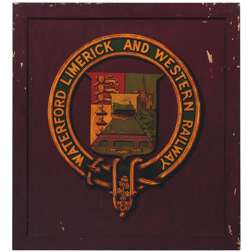 495 - A mounted coat of arms transfer, WATERFORD LIMERICK AND WESTERN RAILWAY, overall 15