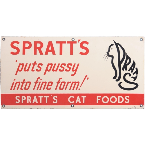 500 - An advertising sign, SPRATT'S CAT FOOD, PUTS PUSSY INTO FINE FORM!, enamel, 24