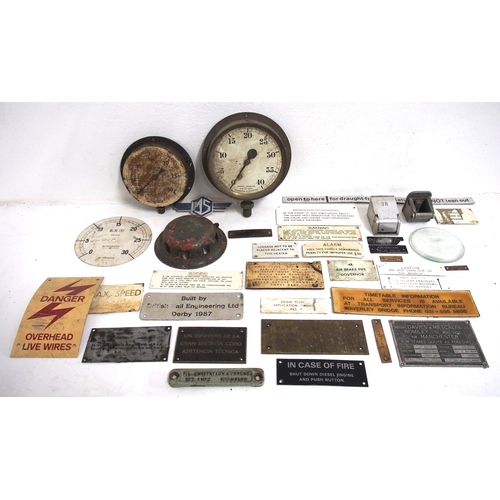 109 - Box of locomotive plates, gauges, carriage parts etc as per image. (A2) (Dispatch by Mailboxes/Colle... 