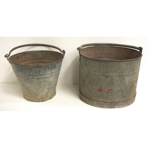 140 - Galvanized buckets - one LNER & four BR - all embossed & all appear to be in sound used condition. (... 