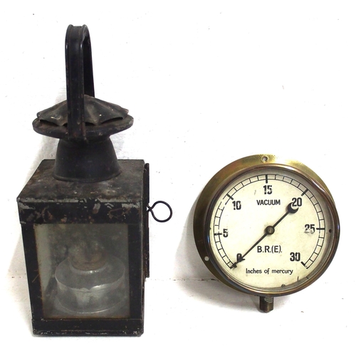 173 - BR(E) brass cased Vacuum gauge & BR general purpose handlamp complete. (2) (A2) (Dispatch by Mailbox... 