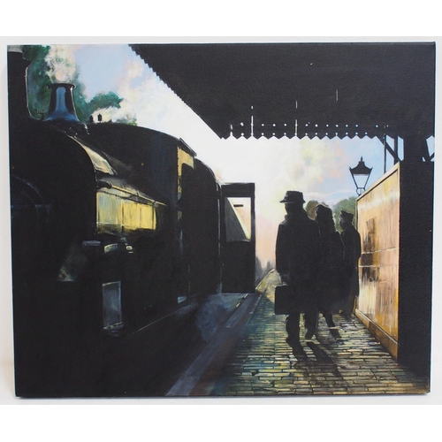 194 - Original oil painting on canvas of GWR 813 at Bewdley by Sophie St Clair Pedroza, 24